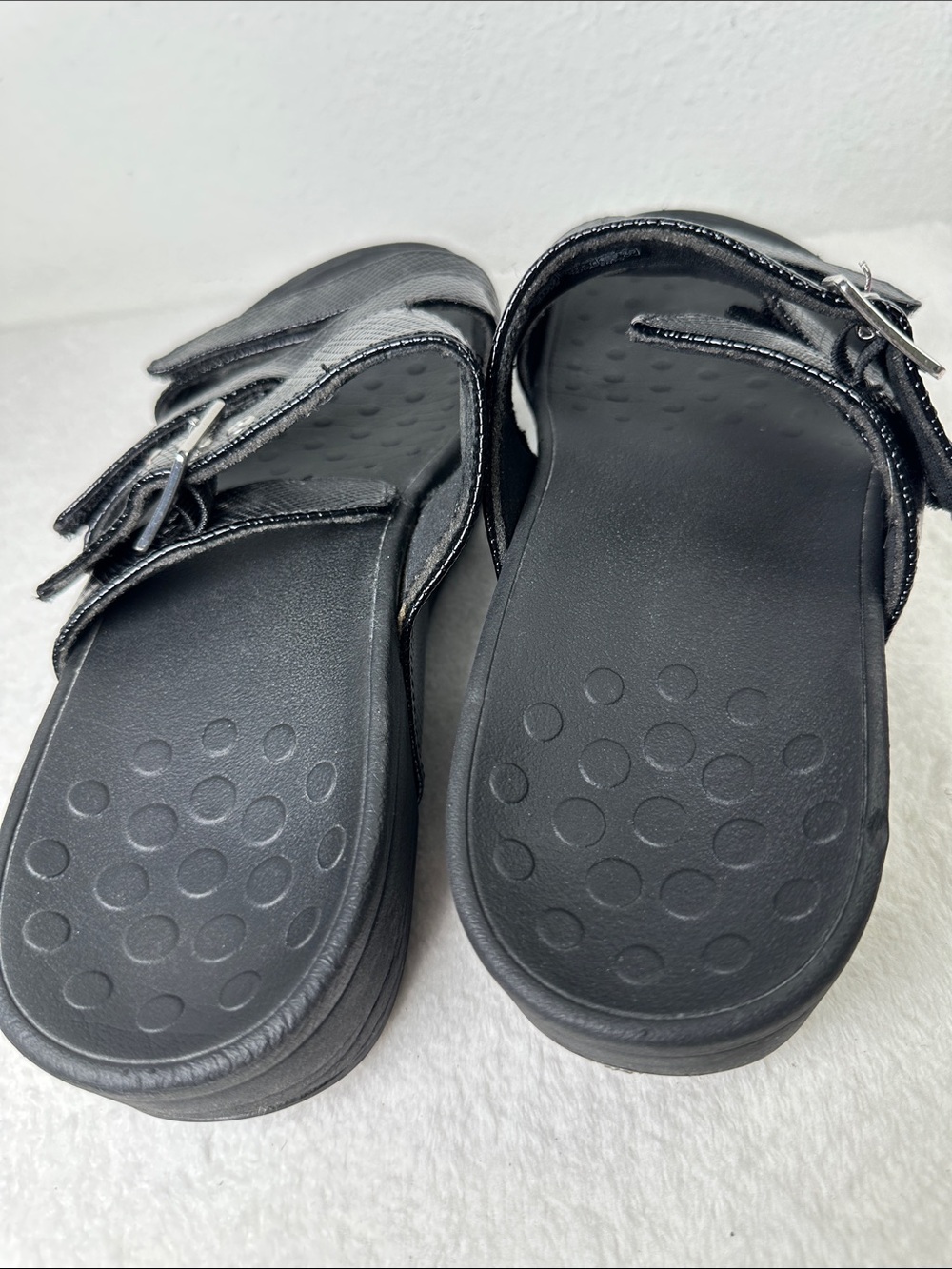 Vionic Black Pacific Rio Lizard Sandals Textured Platform Slide with Buckle - Picture 11 of 16